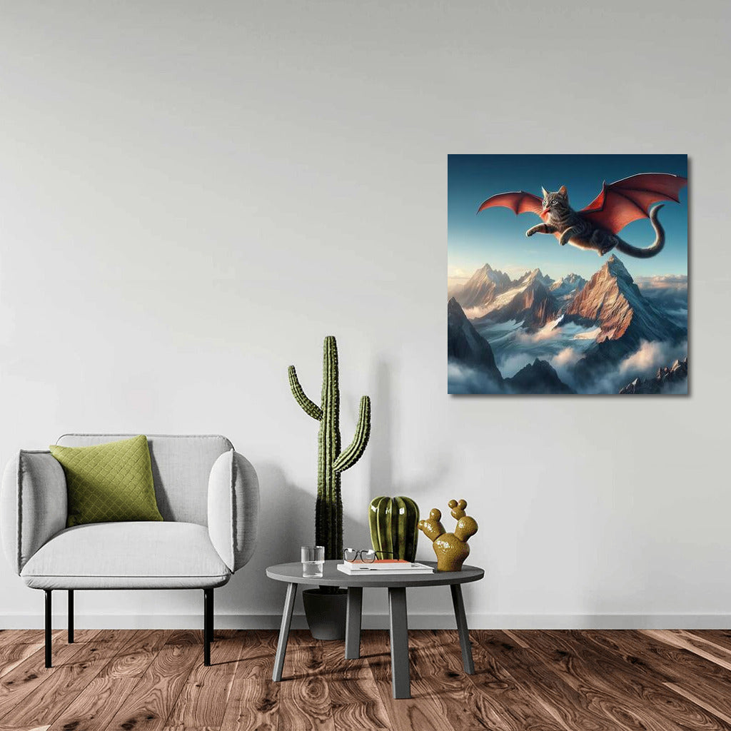 Magical Flight: Cat-Dragon over the Mountain Peaks