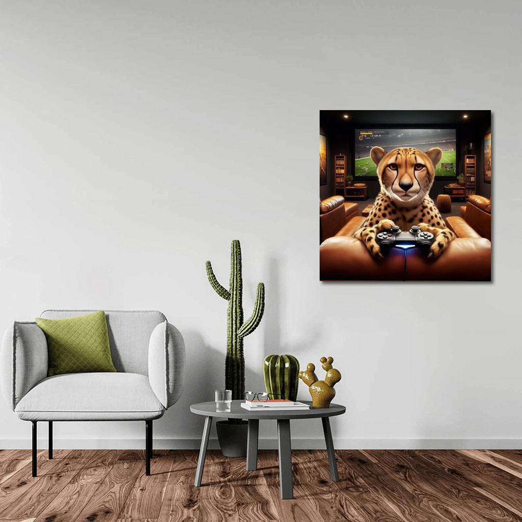 Gamer Cheetah in Home Theater: Vivid Emotions and Style