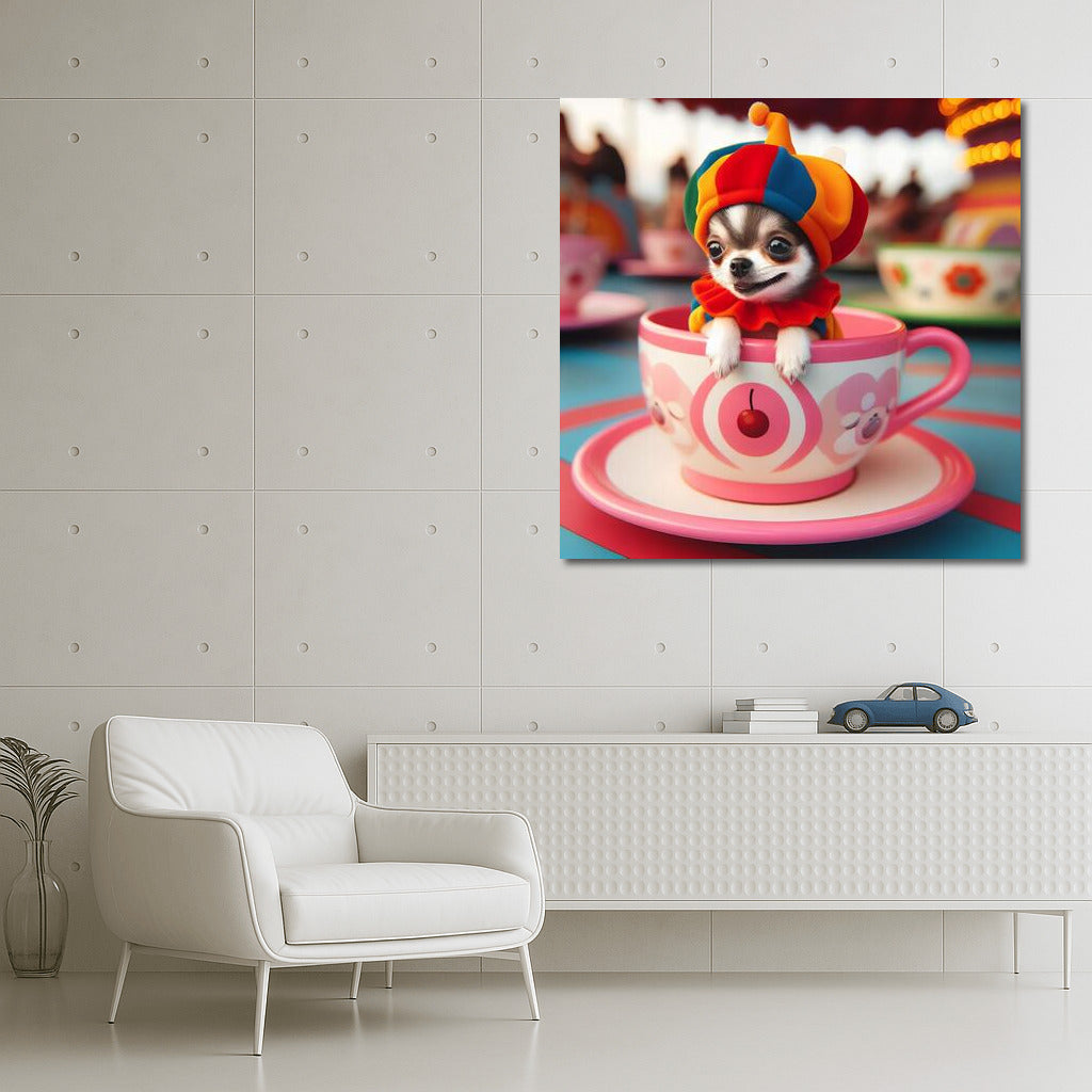 Carnival Chihuahua in a Cup: Playful Wall Hanging