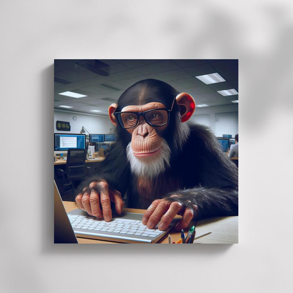 Smart Gorilla On Computer: Humorous Wall Art