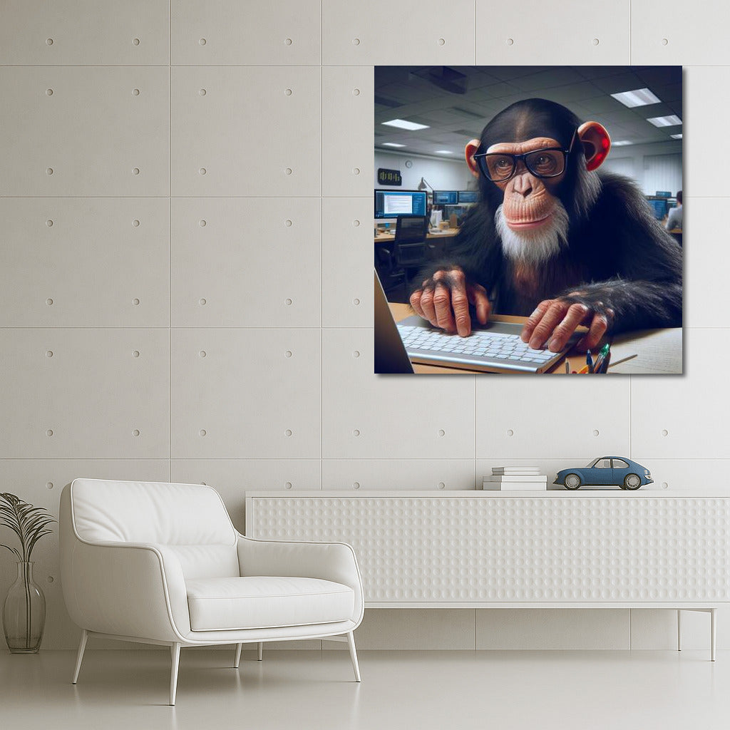 Smart Gorilla On Computer: Humorous Wall Art