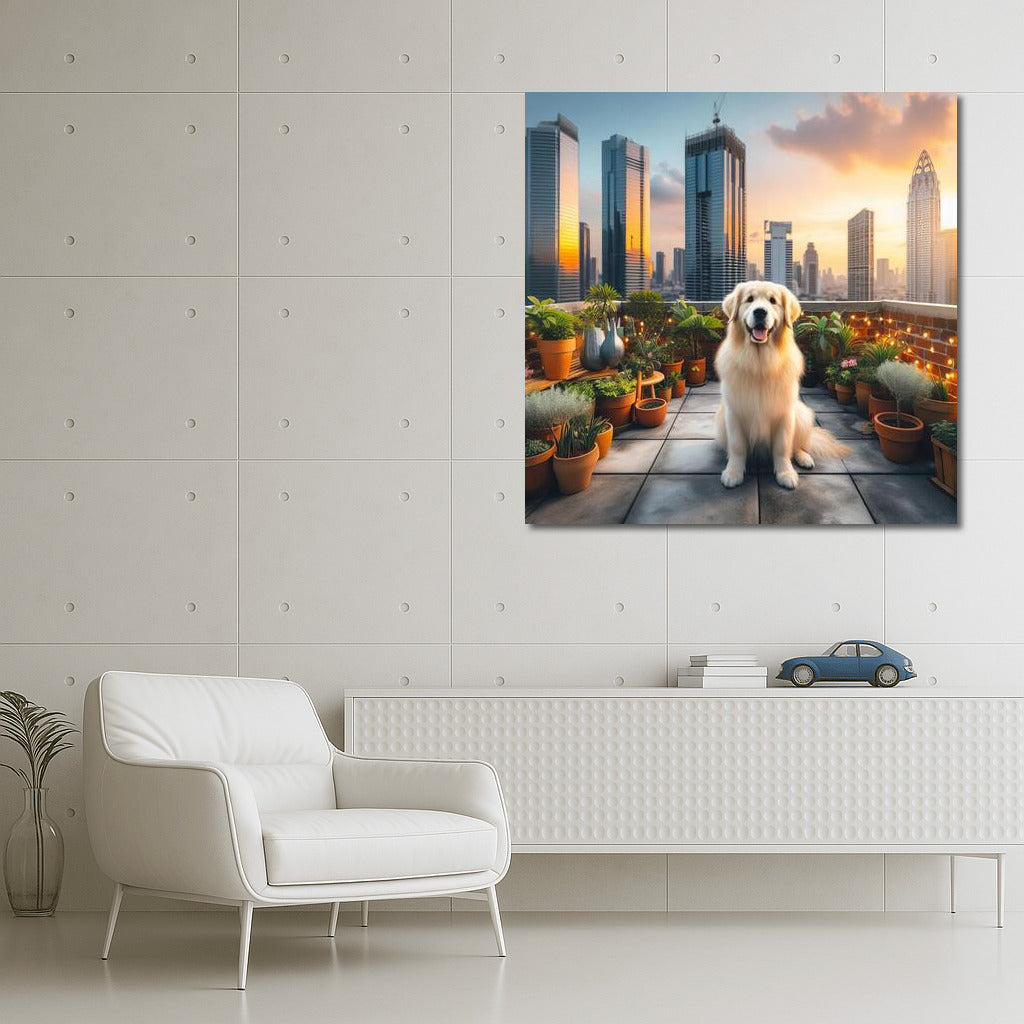 Adorable Dog on the City Roof: Comfort and Magic