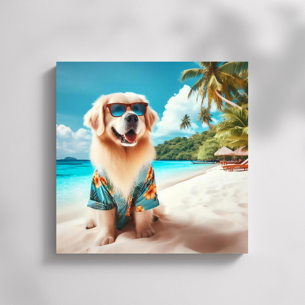 Sun Dog in Tropical Paradise: The Dog with Glasses by the Ocean