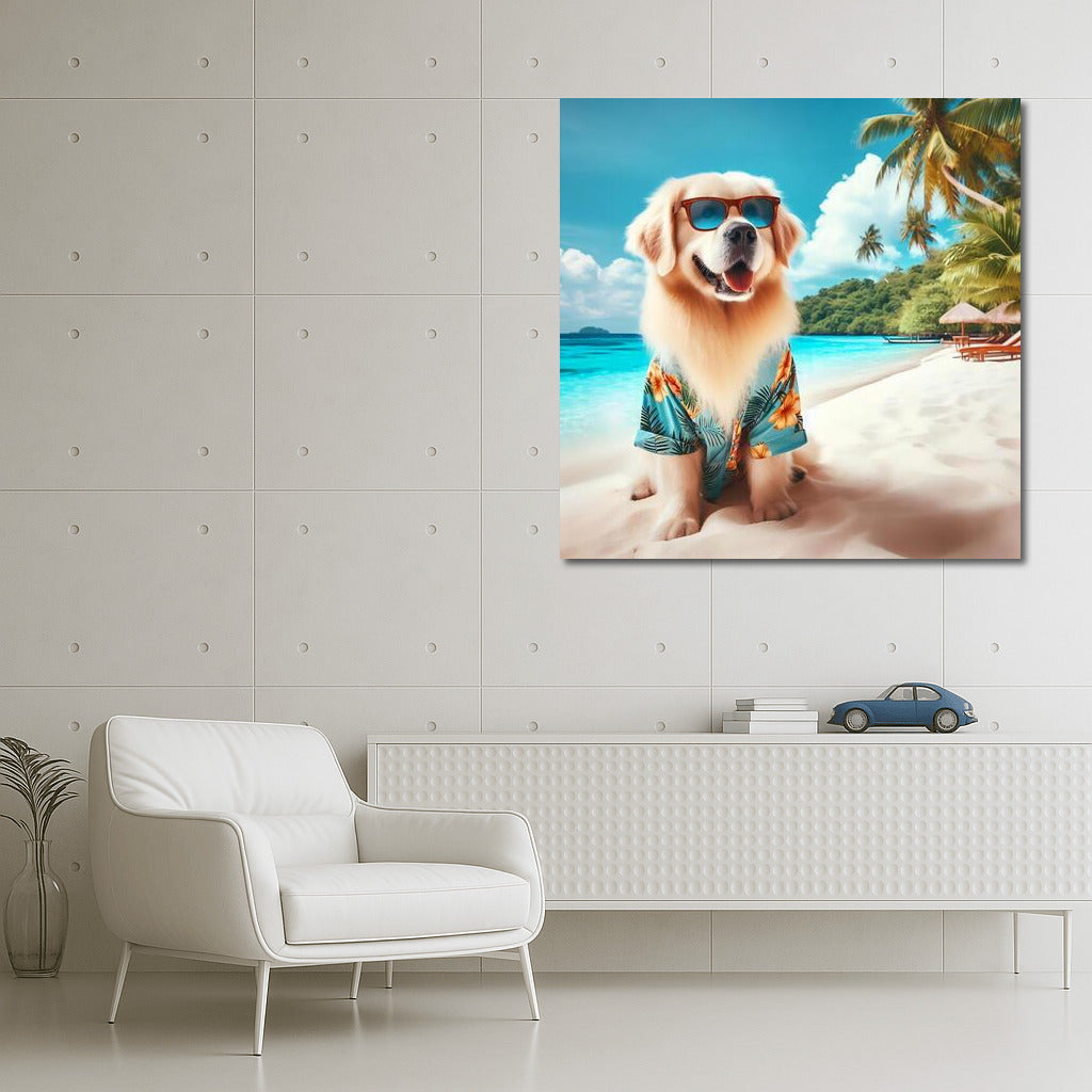 Sun Dog in Tropical Paradise: The Dog with Glasses by the Ocean