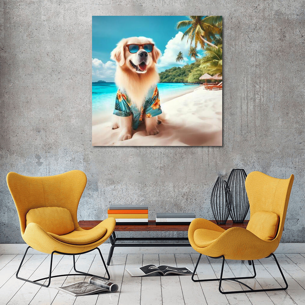 Sun Dog in Tropical Paradise: The Dog with Glasses by the Ocean