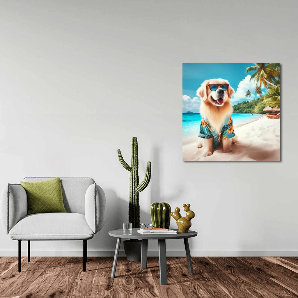Sun Dog in Tropical Paradise: The Dog with Glasses by the Ocean