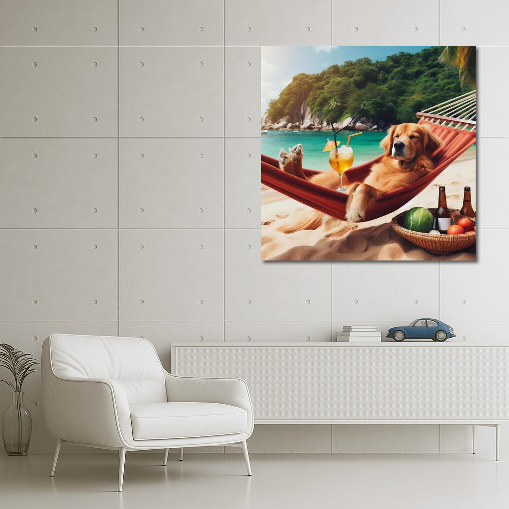 Beach Chill: Dog in a Hammock with a Cocktail