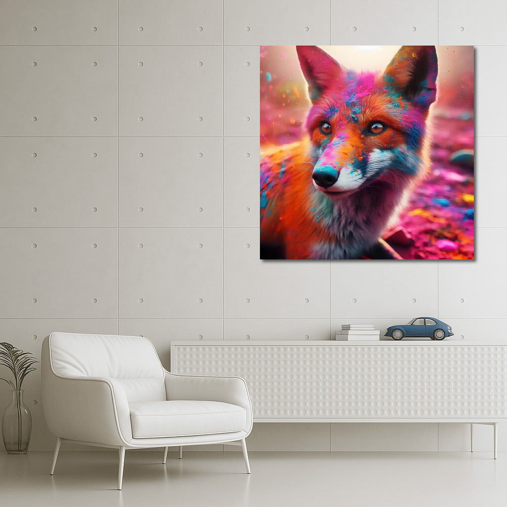 Holi Festival: Fox in Bright Colors