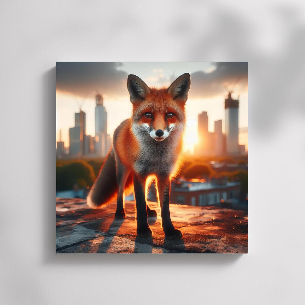 Mysterious Fox at Urban Sunset: Fox Urban Rooftop 4