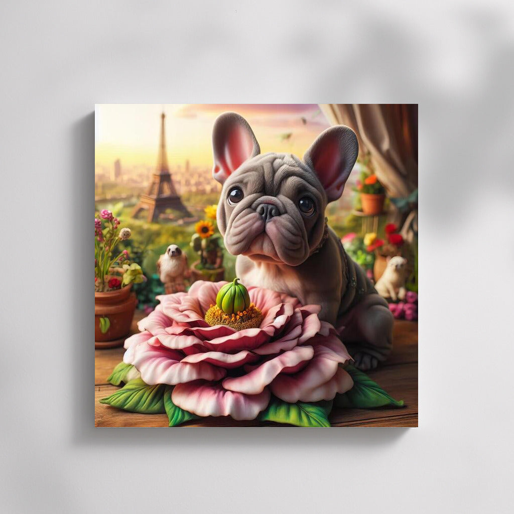 French Bulldog on a Giant Flower: Traveling Around the World