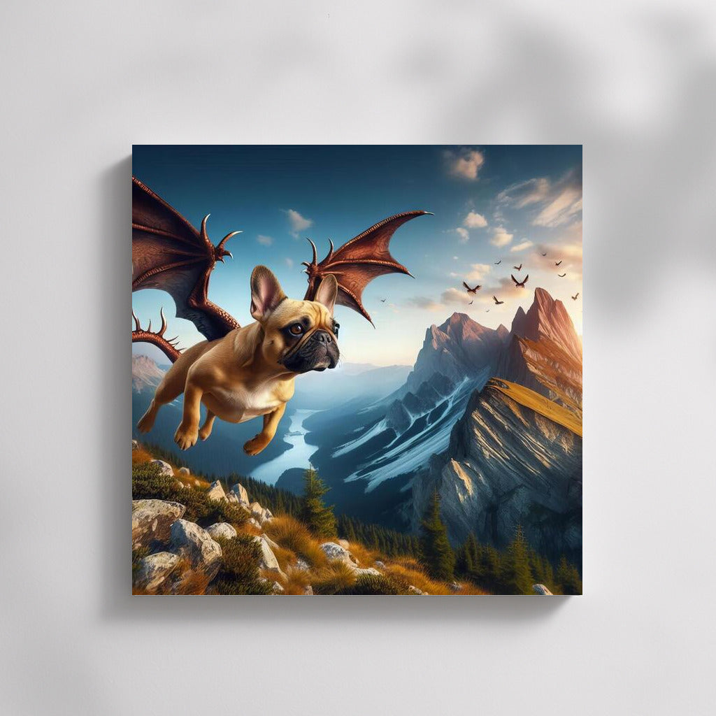 French Bulldog Dragon: Flight Over Mountain Peaks