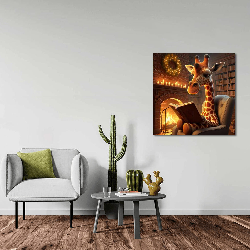 Evening Reader: Giraffe by the Fireplace