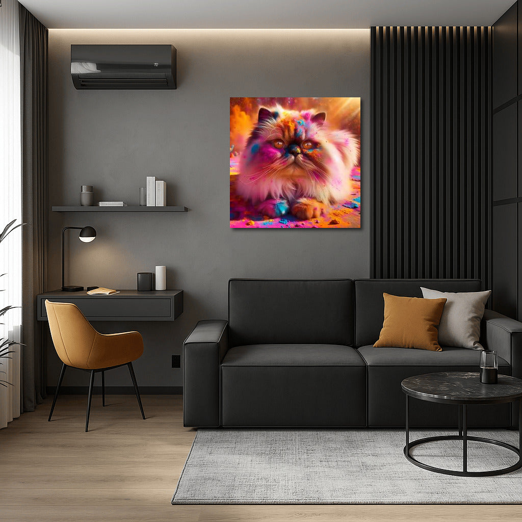 Fluffy Himalayan Cat in Holi's Vortex of Colors