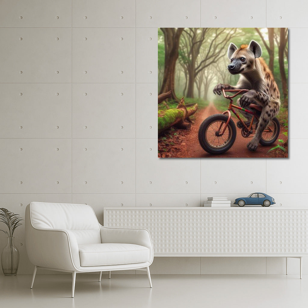 Hyena on a Bicycle in the Mysterious Forest: Bright and Humorous Interior Decor