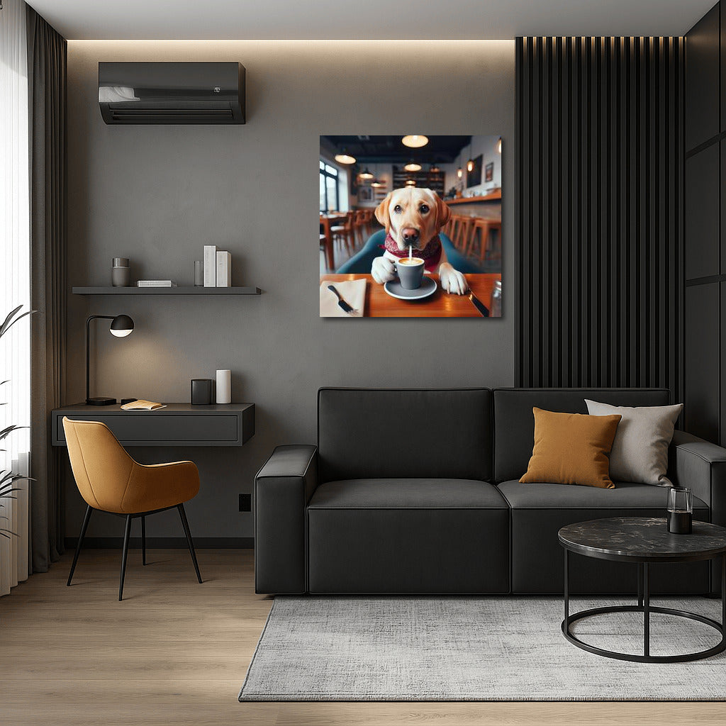 Labrador at the Coffee Table: Cozy Morning in the Cafe