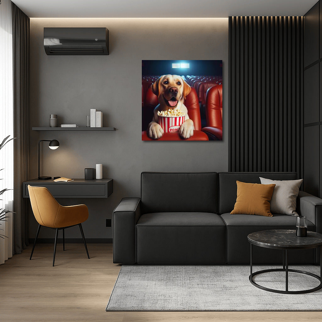 Movie Labrador with Popcorn: Humor and Comfort on Your Wall