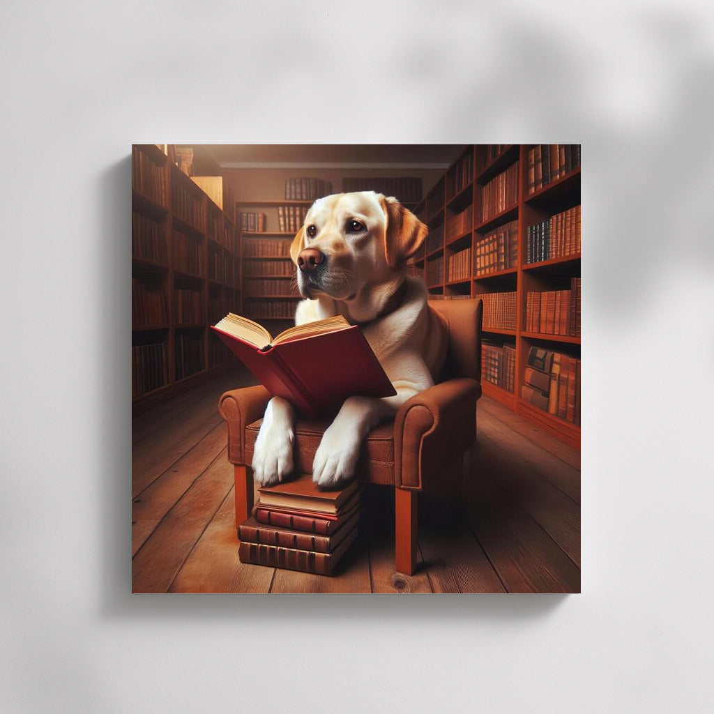 Labrador in the Library: Reading on a Cozy Chair ??