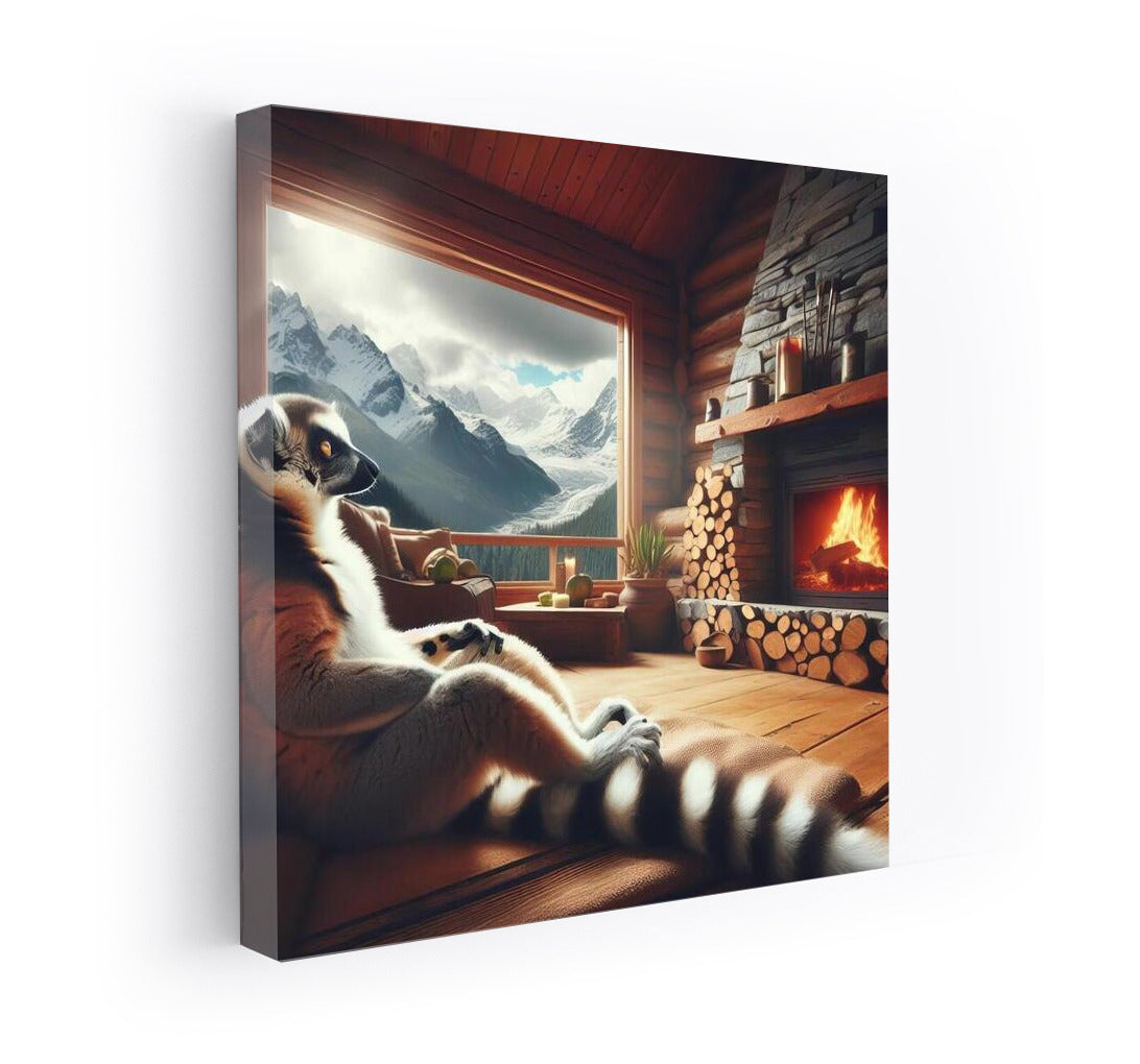 Lemur by the Fireplace in the Mountain Hut: Comfort and Peace