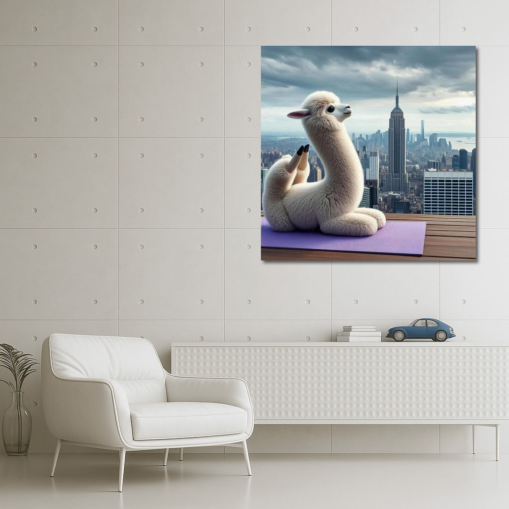 Alpaca Yogi on Skyscraper Roof: Inspiration Above the City