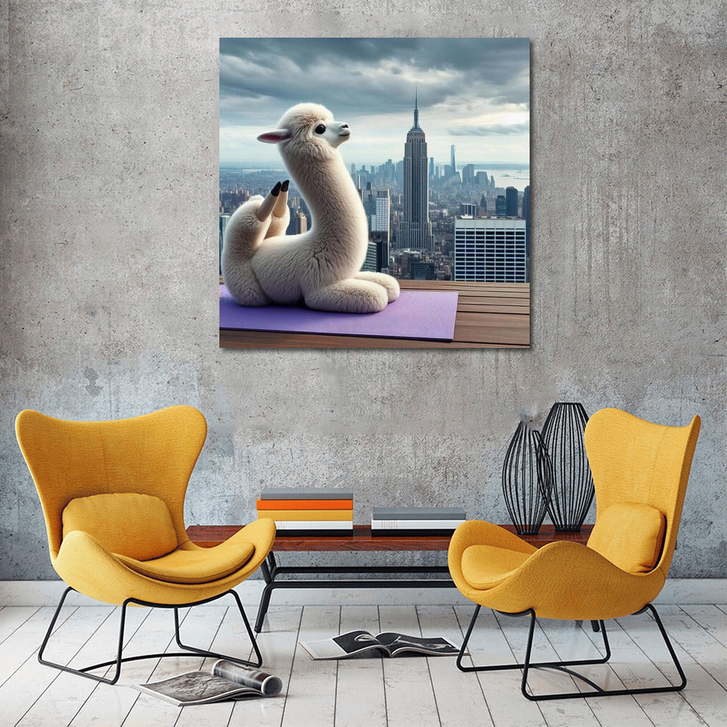 Alpaca Yogi on Skyscraper Roof: Inspiration Above the City