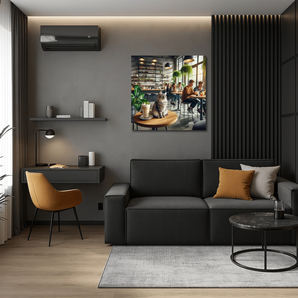 Cat in a Fashionable Cafe: Comfort and Greenery in a Modern Interior