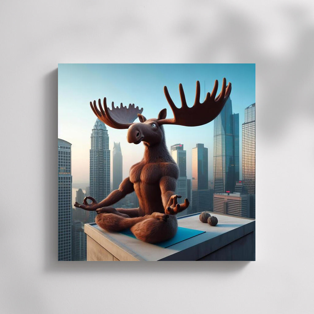 Yoga Moose on the Roof of a Skyscraper: Absurd Calm