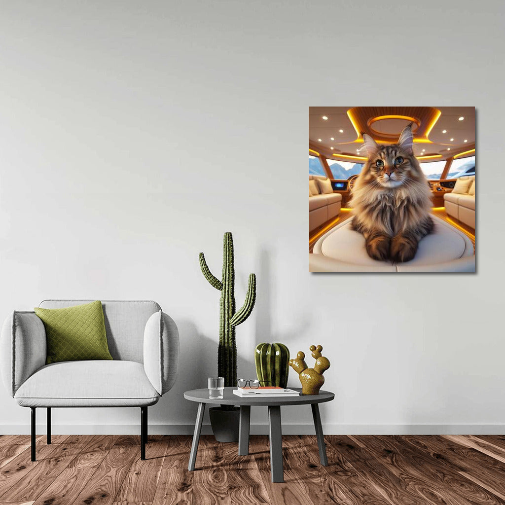 Norwegian Forest Cat on an Elegant Yacht: Exquisite Decor for Your Interior