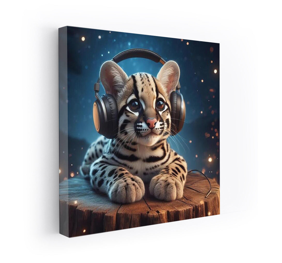 Musical Ocelot in Headphones: The Magic of Sounds