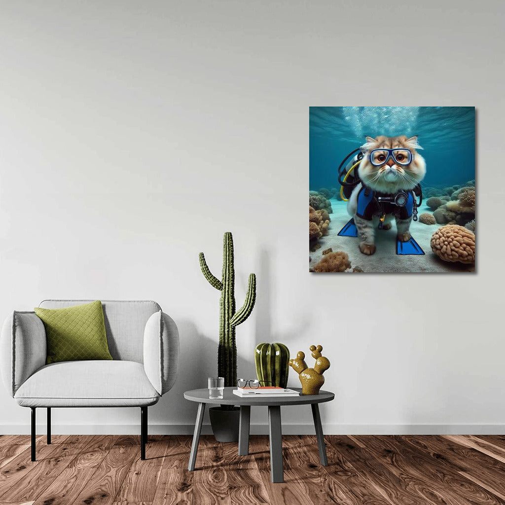 Persian Cat on Underwater Adventure: Scuba Diving Explorer