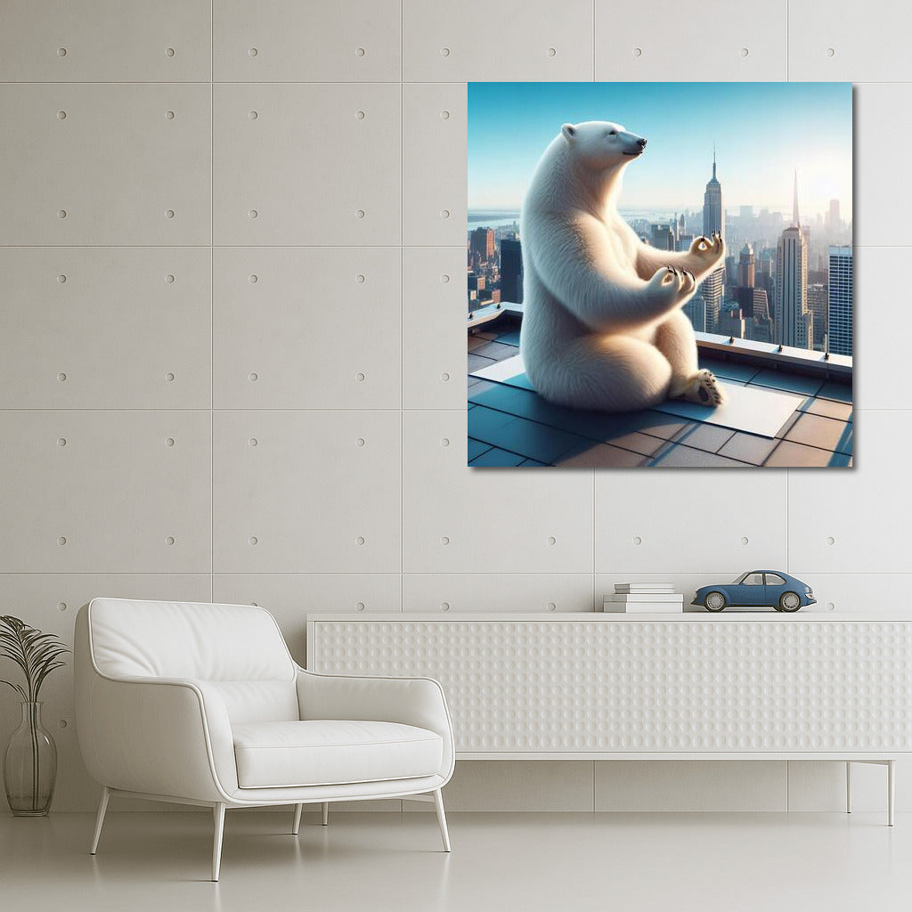 Polar Bear Yoga on the Roof of a Skyscraper