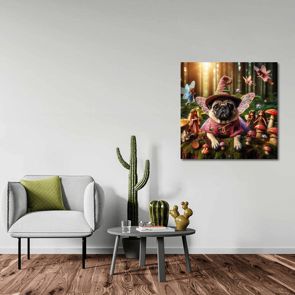 Pug in the Magic Forest: Fairytale Creatures and Mushrooms