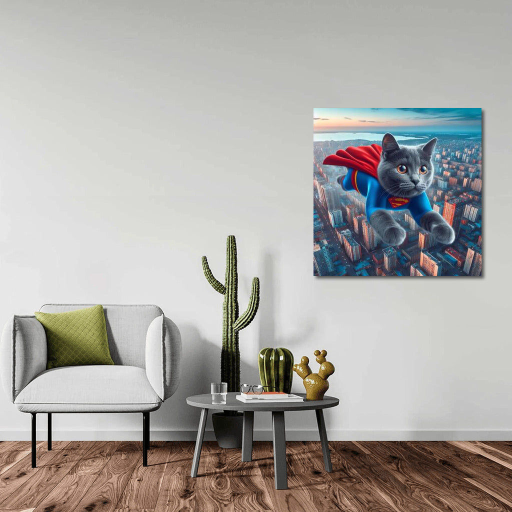 Russian Blue Superhero Cat: City Savior