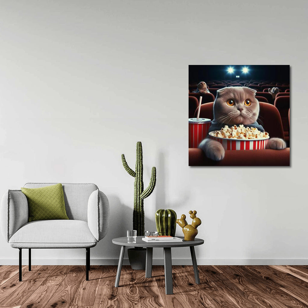 Scottish Fold Cat at the Movies with Popcorn: Cozy Evening