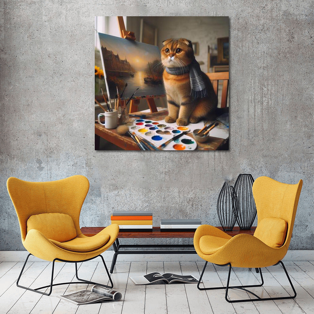 Masterpiece in Paws: Scottish Fold in the Workshop