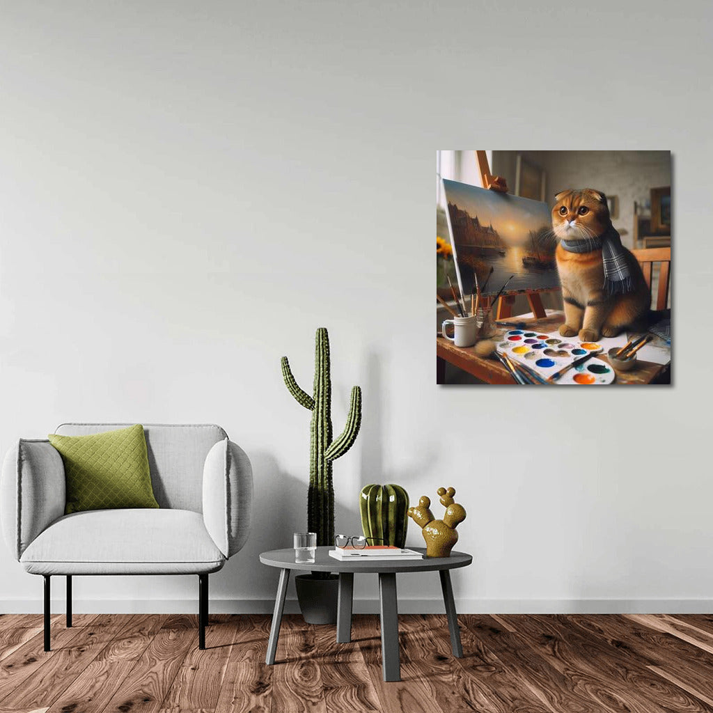 Masterpiece in Paws: Scottish Fold in the Workshop