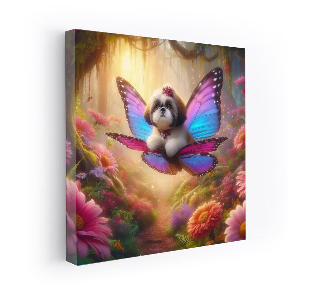 Shih Tzu on Butterfly Wings: Journey to the Magical Forest of Giant Flowers