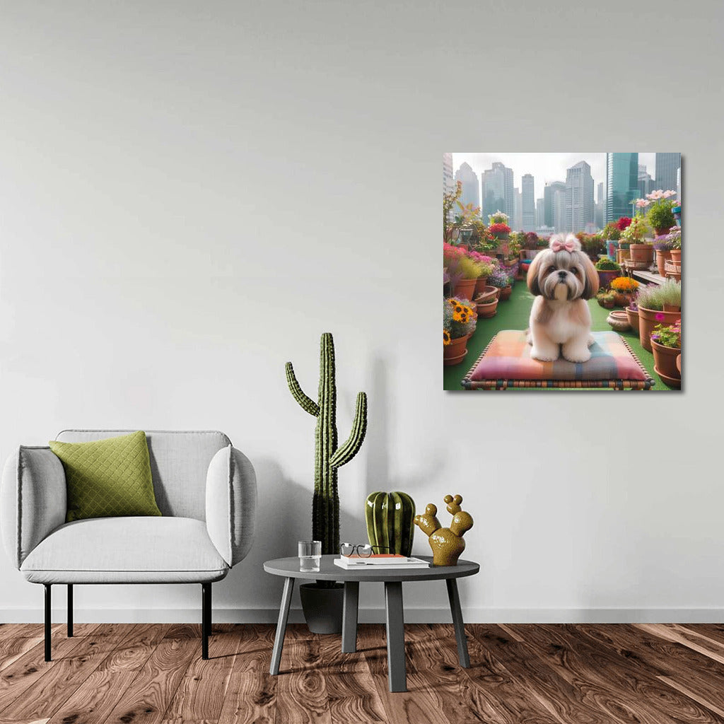 Shih Tzu on the City Balcony: Fluffy Charm Among Flowers