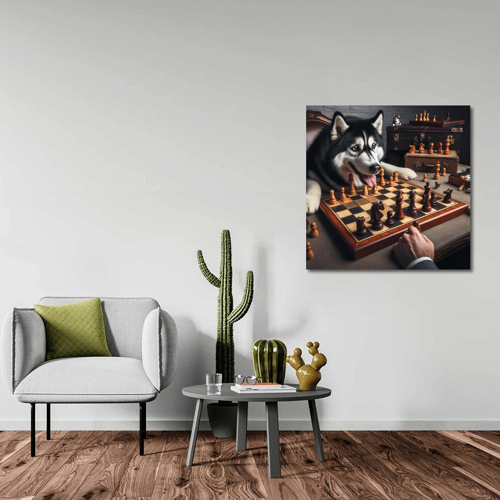 Siberian Husky Chess Tournament: Live Pieces in Battle