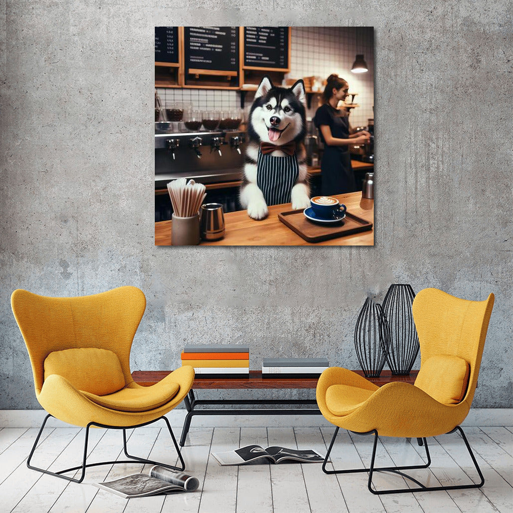 Siberian Husky Barista: Coffee Charm for Your Interior