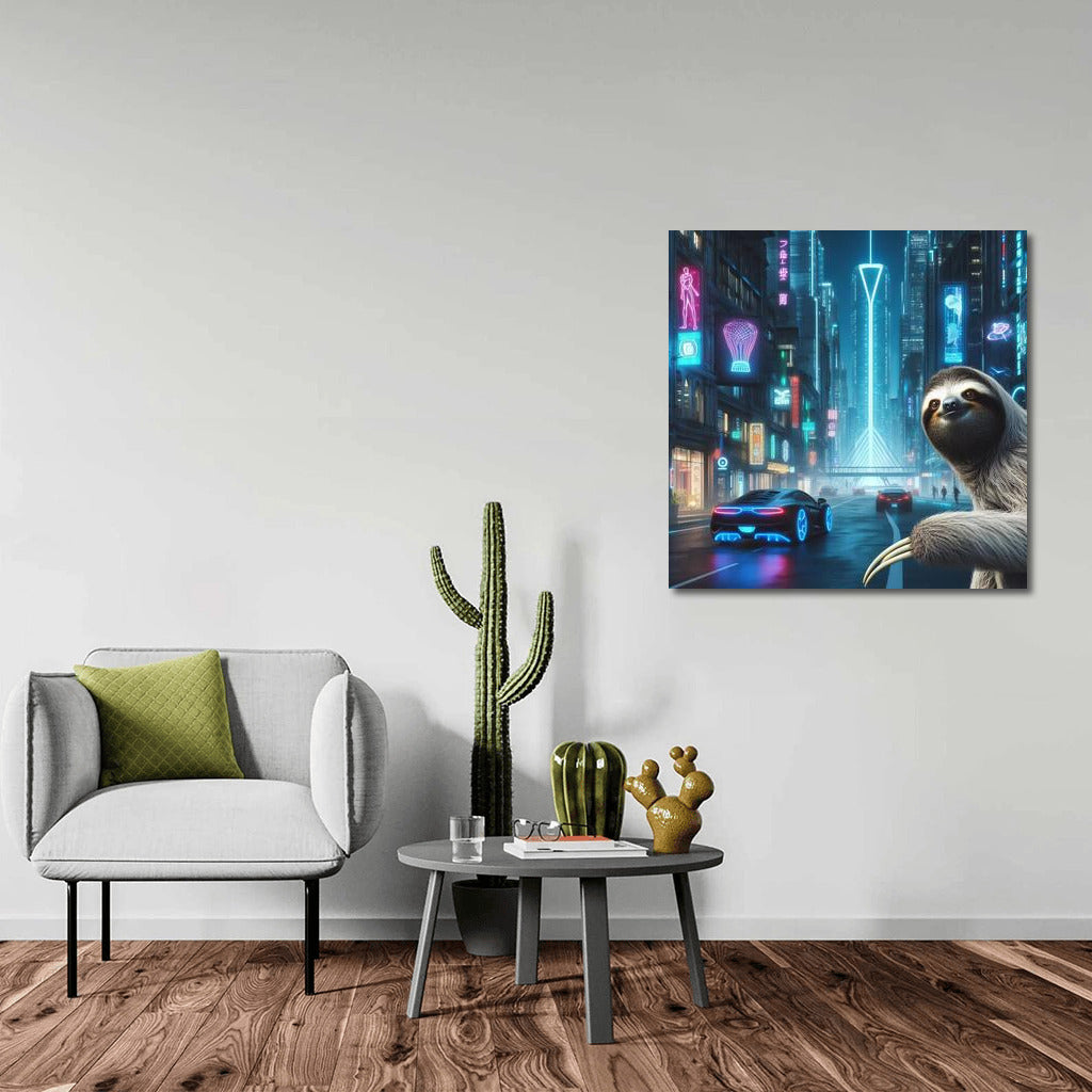 Sloth in the Neon Metropolis of the Future: Sloth Futuristic Cityscape 4