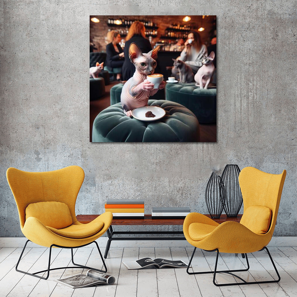 Sphinxes in Stylish Cafe: Coffee Delight