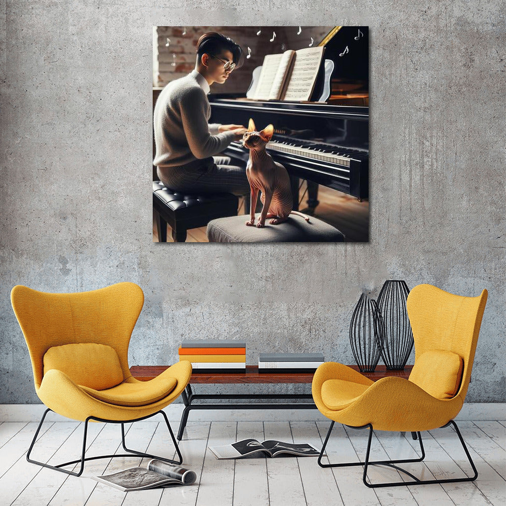 Music Studio with Sphinx and Piano: Sounds and Riddles