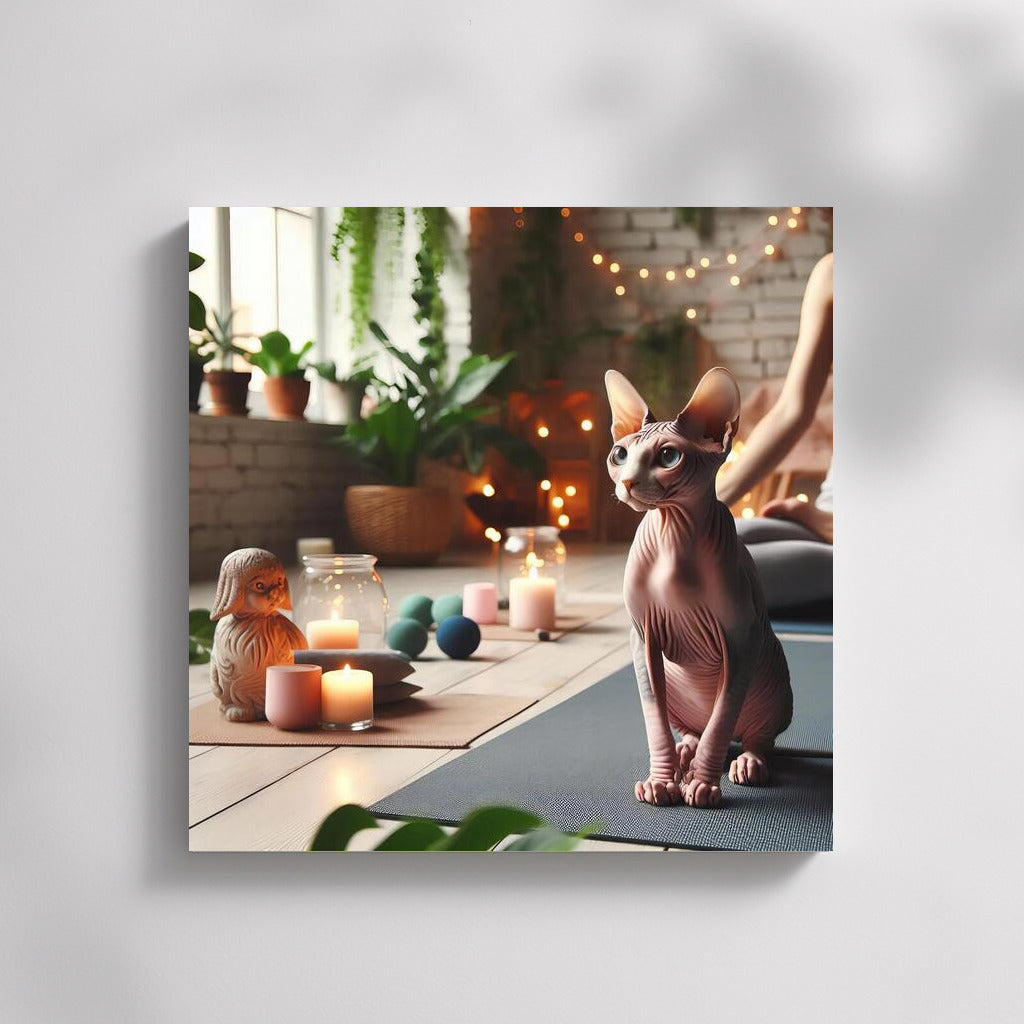 Sphinx in Yoga Studio: Meditation and Comfort Surrounded by Candles