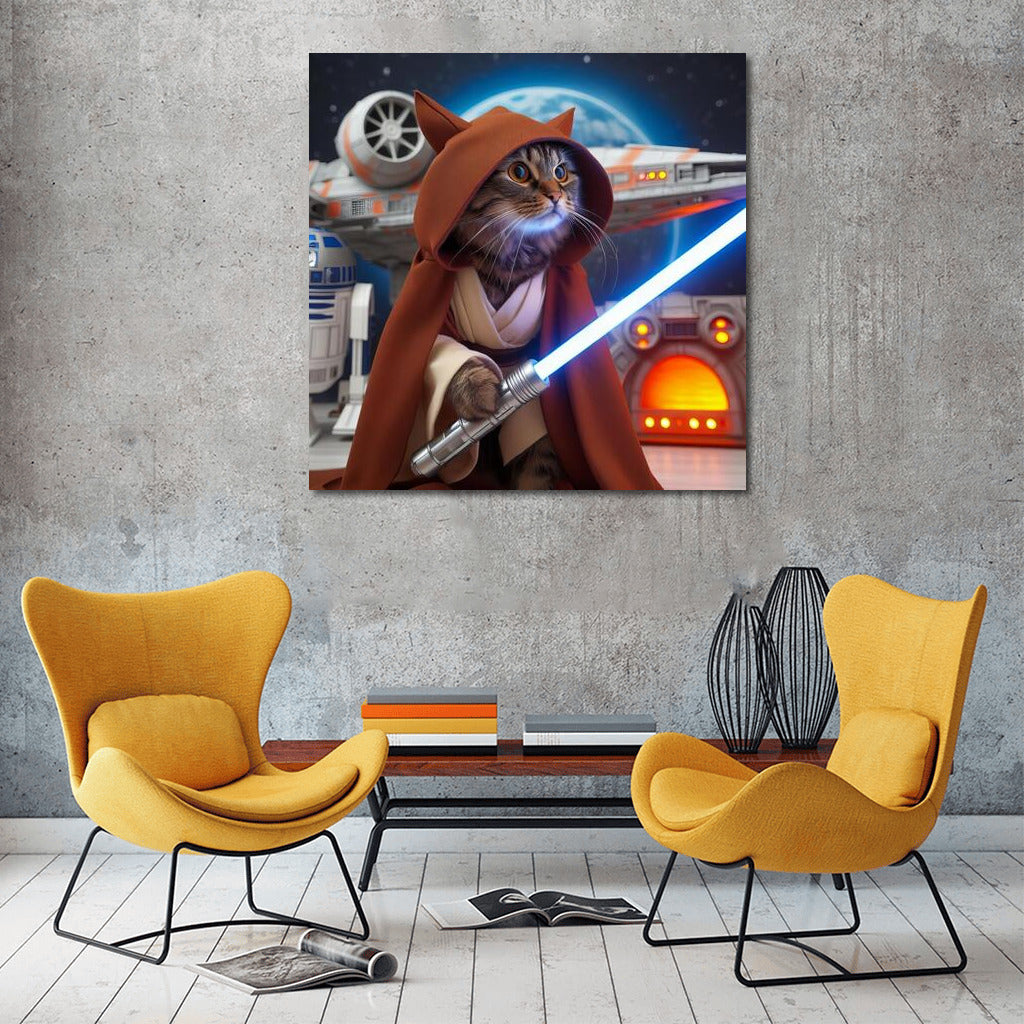 Space Cat Jedi: Star Wars Style Laser Sword and Starship