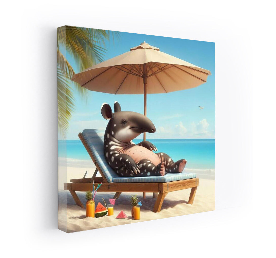 Tapir on the Beach: Serene Relaxation Under an Umbrella