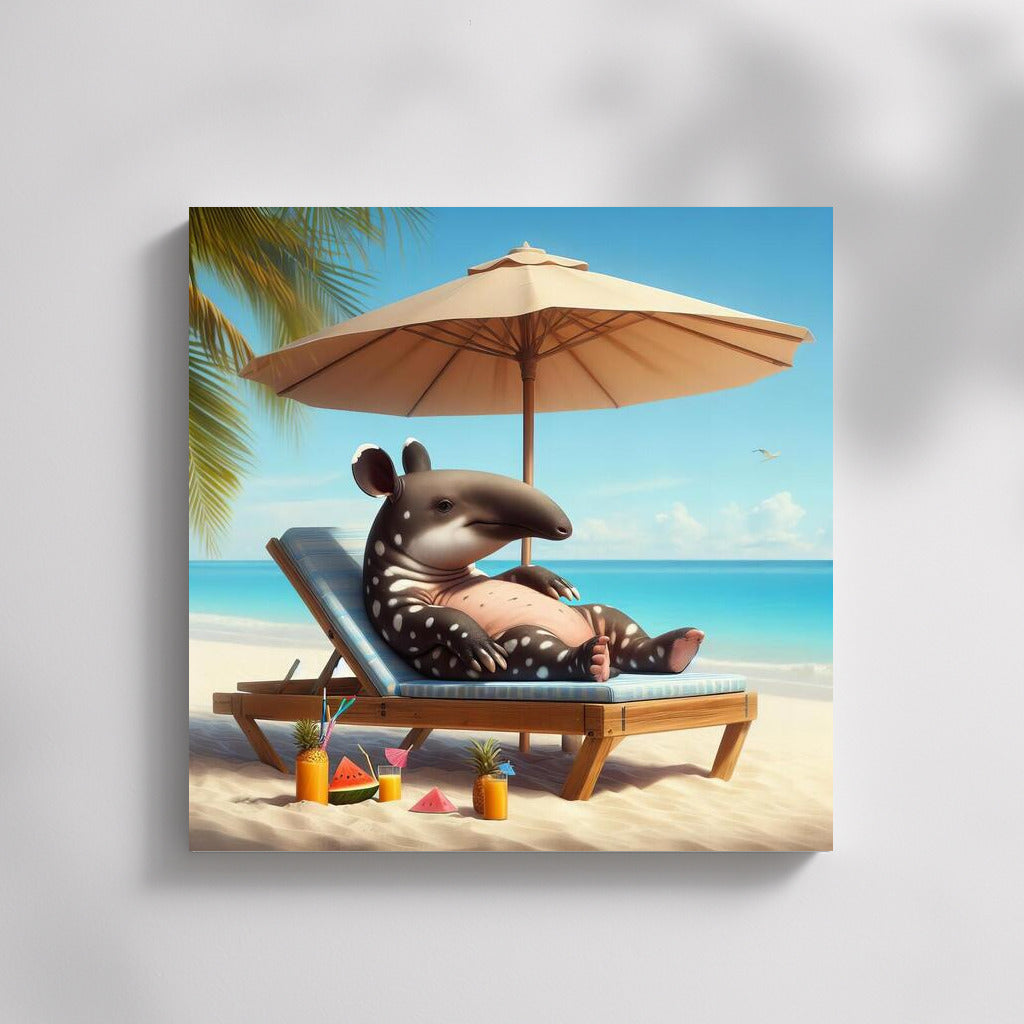Tapir on the Beach: Serene Relaxation Under an Umbrella