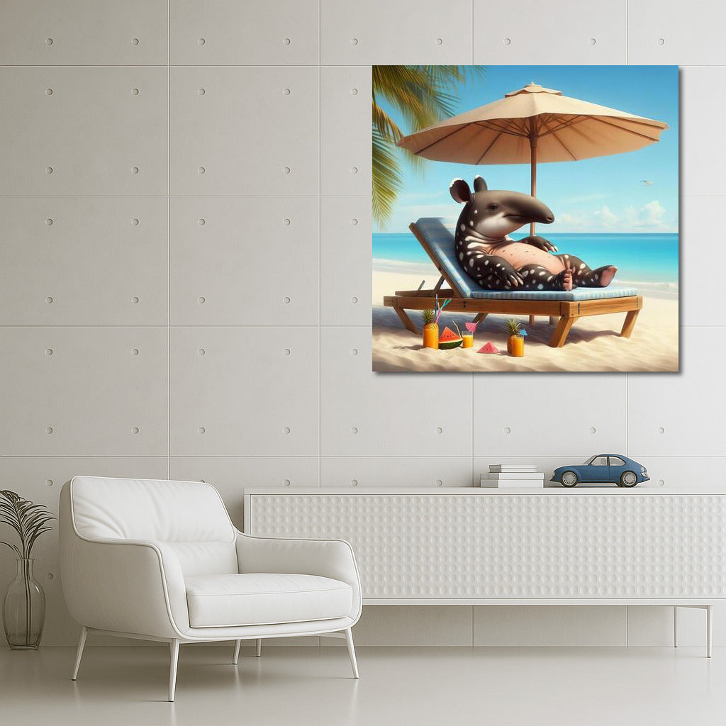 Tapir on the Beach: Serene Relaxation Under an Umbrella