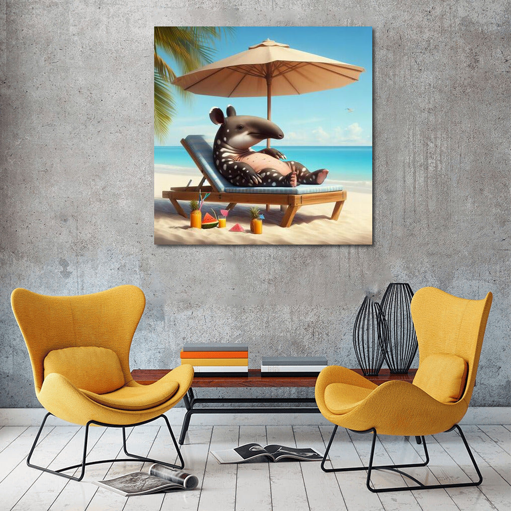 Tapir on the Beach: Serene Relaxation Under an Umbrella