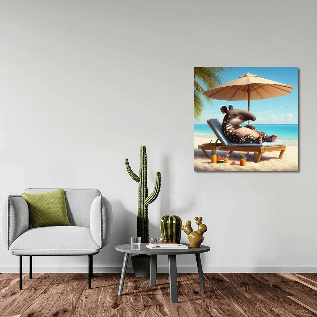 Tapir on the Beach: Serene Relaxation Under an Umbrella