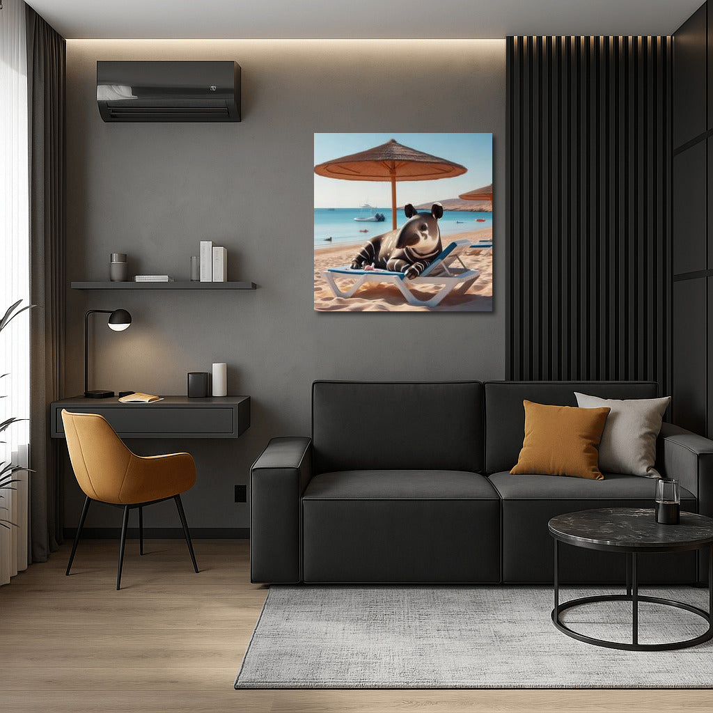 Tapir on the Beach: Serene Relaxation Under an Umbrella